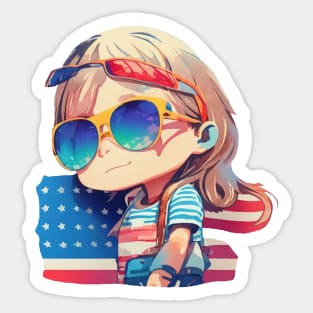 Patriotic Cute American Girl wearing Sunglasses in Summer Sticker